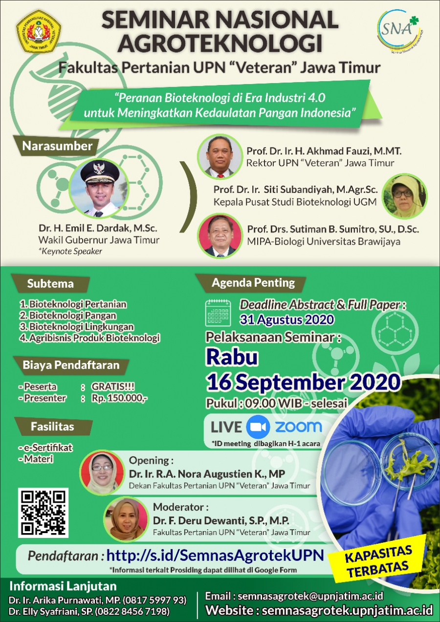 JANGAN LUPA 16 SEPTEMBER 2020 DAFTAR SEMINAR NASIONAL AGROTEKNOLOGI ...